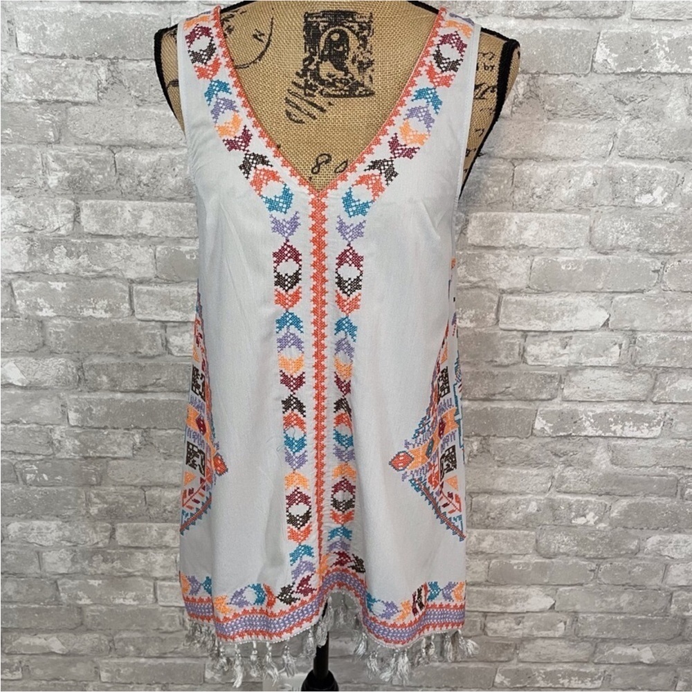 Caramela Aztec Embroidered Tassel Tank Top